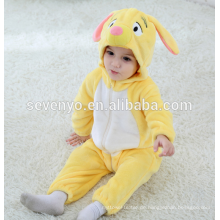 Weiche Baby Flanell Strampler Tier Onesie Pyjamas Outfits Anzug, Schlafanzug, süße gelbe Tuch, Baby Kapuzentuch